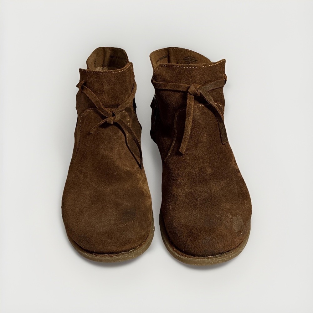 Børn Brown Suede Ankle Bootie Zip Round Toe Tie Accent Women's US 10 M/W